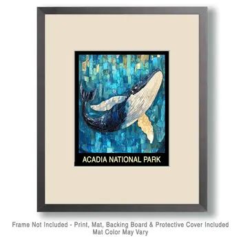 Impressionist Whale - Acadia Maine Souvenir Home Decor Wall Art Prints – 8″x10″ Artwork – 11″x14″ Mat