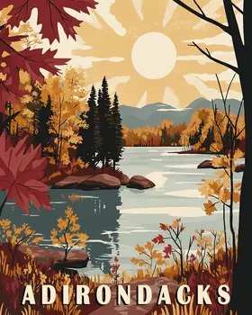 Mid-Century Modern Adirondack Poster - Adirondack State Park Souvenir Home Decor Wall Art Prints – 8″x10″ Artwork – 11″x14″ Matte