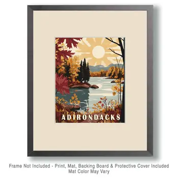 Mid-Century Modern Adirondack Poster - Adirondack State Park Souvenir Home Decor Wall Art Prints – 8″x10″ Artwork – 11″x14″ Matte
