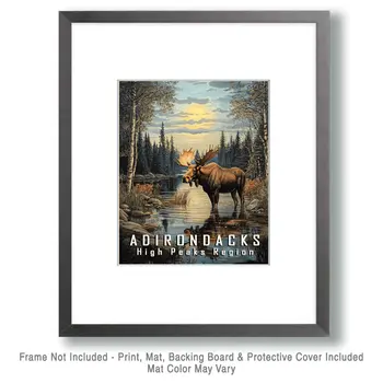 Moose - Adirondack State Park Souvenir Home Decor Wall Art Prints – 8″x10″ Artwork – 11″x14″ Matte
