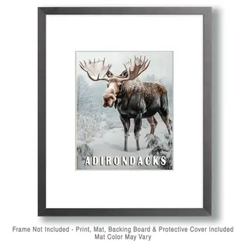 Winter Moose - Adirondack State Park Souvenir Home Decor Wall Art Prints – 8″x10″ Artwork – 11″x14″ Matte