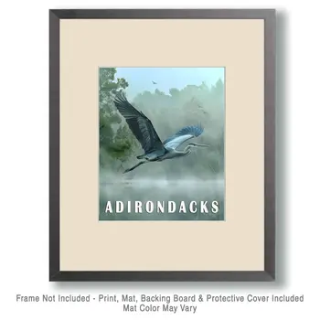 Blue Heron - Adirondack State Park Souvenir Home Decor Wall Art Prints – 8″x10″ Artwork – 11″x14″ Matte