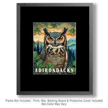 Great Horned Owl - Adirondack State Park Souvenir Home Decor Wall Art Prints – 8″x10″ Artwork – 11″x14″ Matte
