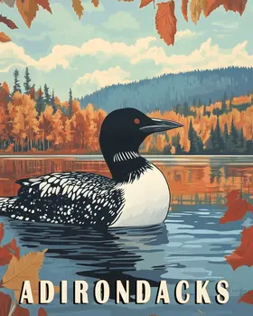 Vintage Adirondack Loon Poster - Adirondack State Park Souvenir Home Decor Wall Art Prints – 8″x10″ Artwork – 11″x14″ Matte