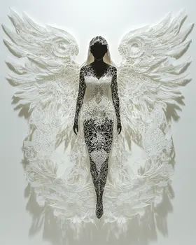 Black Lacy Angel - Angels and Church Wall Art Prints - 8"x10" Art Print for 11"x14" Frame
