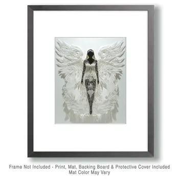 Black Lacy Angel - Angels and Church Wall Art Prints - 8"x10" Art Print for 11"x14" Frame