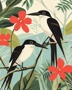 Mid-Century Modern Birds - Wall Art Print - Ocean Seaside Beachcore - 8"x10" Artwork - 11"x14" Matte