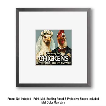 Funny Bride and Groom Chickens - 8"x8" Artwork - 12"x12" Mat