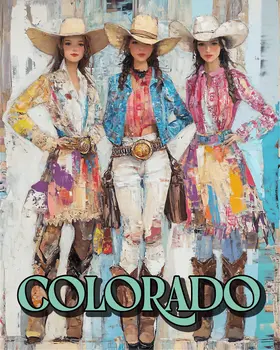 Three Cowgirls - Colorado Souvenir Home Decor Wall Art Prints – 8″x10″ Artwork for 11″x14″ Frame
