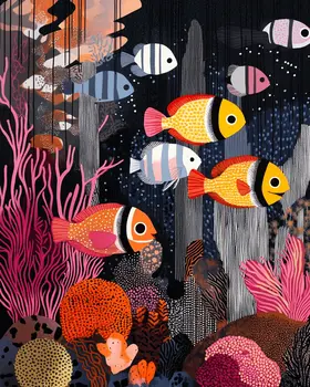 Mid-Century Modern Ocean Life - Wall Art Print - Ocean Seaside Beachcore - 8"x10" Artwork - 11"x14" Matte