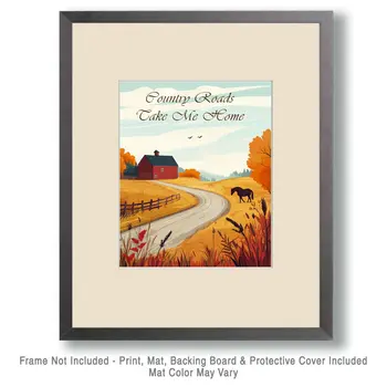 Country Roads - Inspirational Art Prints Wall Art Prints - 8"x10" Art Print for 11"x14" Frame