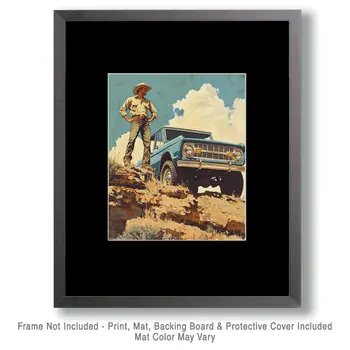 Cowboy with His Bronco Wall Art Print – Ford Bronco - Western Decor  8"x10" Artwork - 11"x14" Mat