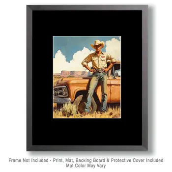 Cowboy with His Old Workhorse Wall Art Print – Western Decor 8″x10″ Artwork – 11″x14″ Mat