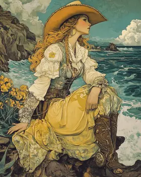 Vintage Coastal Cowgirl - Wall Art Print - Coastal Cowgirl  8"x10" Artwork - 11"x14" Matte