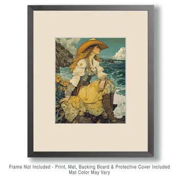 Vintage Coastal Cowgirl - Wall Art Print - Coastal Cowgirl  8"x10" Artwork - 11"x14" Matte