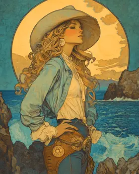 Full Moon Cowgirl - Wall Art Print - Coastal Cowgirl  8"x10" Artwork - 11"x14" Matte