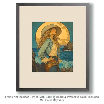 Full Moon Cowgirl - Wall Art Print - Coastal Cowgirl  8"x10" Artwork - 11"x14" Matte