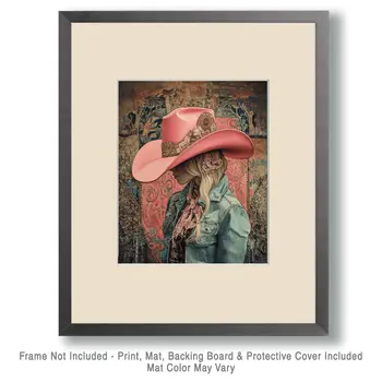 Nouveau Pink Hat Cowgirl - Wall Art Print - Coastal Cowgirl  8"x10" Artwork - 11"x14" Matte