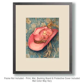 Nouveau Pink Cowgirl Hat - Wall Art Print - Coastal Cowgirl  8"x10" Artwork - 11"x14" Matte
