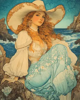 West Coast Cowgirl - Wall Art Print - Coastal Cowgirl  8"x10" Artwork - 11"x14" Matte