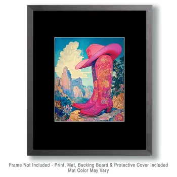 Pink Cowgirl Boots & Hat - Wall Art Print - Coastal Cowgirl  8"x10" Artwork - 11"x14" Matte