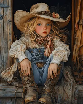 Sad Little Cowgirl - Wall Art Print - Coastal Cowgirl  8"x10" Artwork - 11"x14" Mat