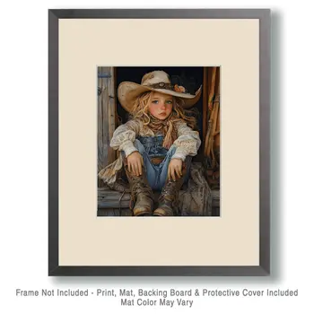 Sad Little Cowgirl - Wall Art Print - Coastal Cowgirl  8"x10" Artwork - 11"x14" Mat