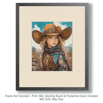 Sunny Day Little Cowgirl - Wall Art Print - Coastal Cowgirl  8"x10" Artwork - 11"x14" Mat