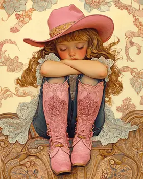 Contemplating Little Cowgirl - Wall Art Print - Coastal Cowgirl  8"x10" Artwork - 11"x14" Mat