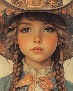 Intent Little Cowgirl - Wall Art Print - Coastal Cowgirl  8"x10" Artwork - 11"x14" Mat