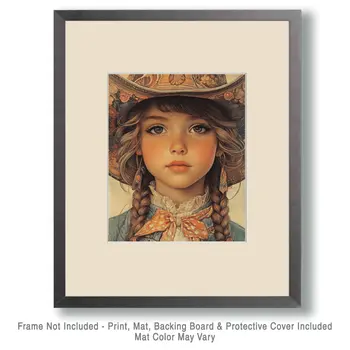 Intent Little Cowgirl - Wall Art Print - Coastal Cowgirl  8"x10" Artwork - 11"x14" Mat