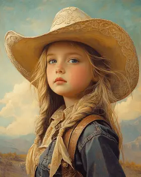 Vintage Little Cowgirl - Wall Art Print - Coastal Cowgirl  8"x10" Artwork - 11"x14" Mat