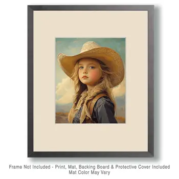 Vintage Little Cowgirl - Wall Art Print - Coastal Cowgirl  8"x10" Artwork - 11"x14" Mat