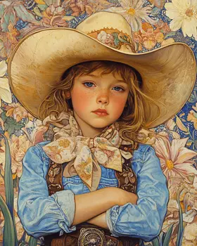 Floral Little Cowgirl - Wall Art Print - Coastal Cowgirl  8"x10" Artwork - 11"x14" Mat