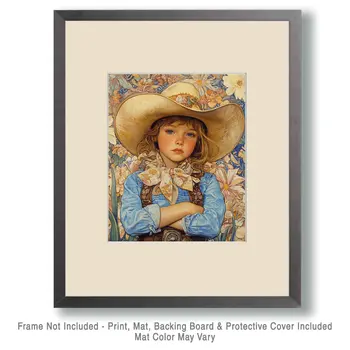 Floral Little Cowgirl - Wall Art Print - Coastal Cowgirl  8"x10" Artwork - 11"x14" Mat