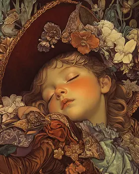 Sleeping Little Cowgirl - Wall Art Print - Coastal Cowgirl  8"x10" Artwork - 11"x14" Mat