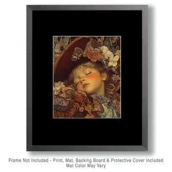 Sleeping Little Cowgirl - Wall Art Print - Coastal Cowgirl  8"x10" Artwork - 11"x14" Mat