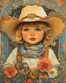 Nouveau Little Cowgirl - Wall Art Print - Coastal Cowgirl  8"x10" Artwork - 11"x14" Mat
