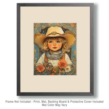 Nouveau Little Cowgirl - Wall Art Print - Coastal Cowgirl  8"x10" Artwork - 11"x14" Mat
