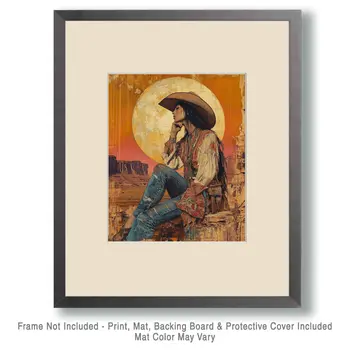 Vintage Southwest Cowgirl - Wall Art Print - Coastal Cowgirl  8"x10" Artwork - 11"x14" Mat