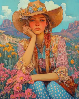 Pastel Cowgirl - Wall Art Print - Coastal Cowgirl  8"x10" Artwork - 11"x14" Mat