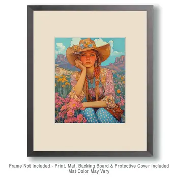 Pastel Cowgirl - Wall Art Print - Coastal Cowgirl  8"x10" Artwork - 11"x14" Mat
