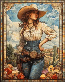 Vintage Deco Cowgirl - Wall Art Print - Coastal Cowgirl  8"x10" Artwork - 11"x14" Mat