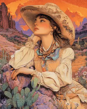 Southwest Sunset Cowgirl - Wall Art Print - Coastal Cowgirl  8"x10" Artwork - 11"x14" Mat