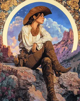Nouveau Southwest Cowgirl - Wall Art Print - Coastal Cowgirl  8"x10" Artwork - 11"x14" Mat