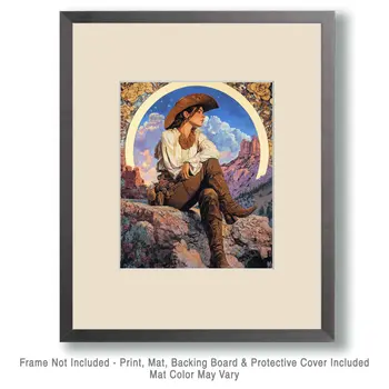 Nouveau Southwest Cowgirl - Wall Art Print - Coastal Cowgirl  8"x10" Artwork - 11"x14" Mat