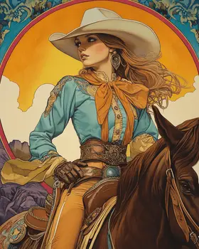 Southwest Sunrise Cowgirl - Wall Art Print - Coastal Cowgirl  8"x10" Artwork - 11"x14" Mat