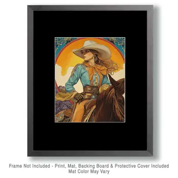 Southwest Sunrise Cowgirl - Wall Art Print - Coastal Cowgirl  8"x10" Artwork - 11"x14" Mat