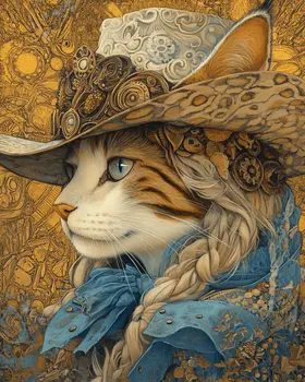 Cowgirl Cat - Wall Art Print - Coastal Cowgirl  8"x10" Artwork - 11"x14" Mat