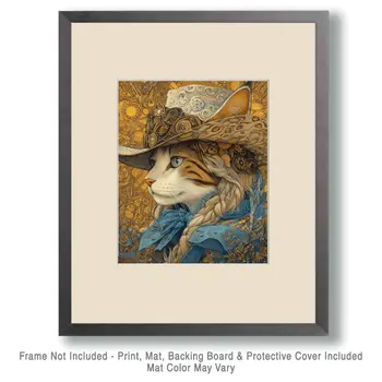 Cowgirl Cat - Wall Art Print - Coastal Cowgirl  8"x10" Artwork - 11"x14" Mat